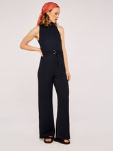 Load image into Gallery viewer, Navy Halter Neck Belted Jumpsuit
