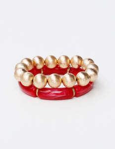 Gold Beads & Marbled Resin Stretch Bracelet