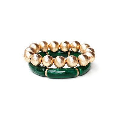 Gold Beads & Marbled Resin Stretch Bracelet