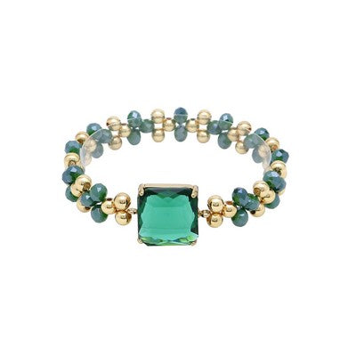 Emerald & Gold Crystal Stretch Bracelet