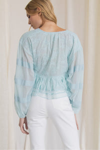 Aqua Cropped Embroidered Top
