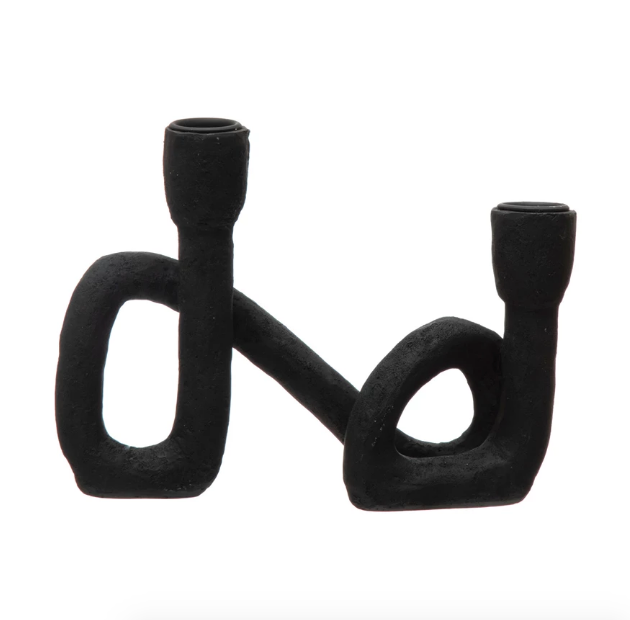 Matte Black Abstract Candle Holders