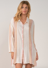 Load image into Gallery viewer, White &amp; Rose Stripe Button Down
