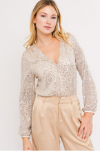 Load image into Gallery viewer, Long Sleeve Sequin Wrap Bodysuit

