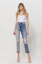 Load image into Gallery viewer, Two Tone High Rise Crop Straight Leg Jean
