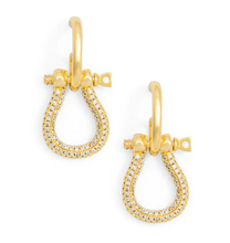 Load image into Gallery viewer, 18k Gold Pavé Horseshoe Charm Drop Earring
