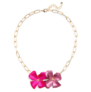 18k Gold Metallic Flower Chain Collar Necklace
