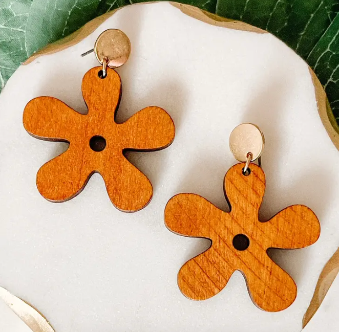 Wood Groovy Flower Earrings