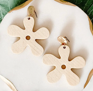 Wood Groovy Flower Earrings