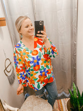 Load image into Gallery viewer, Red, Blue &amp; Green Floral Print Blouse
