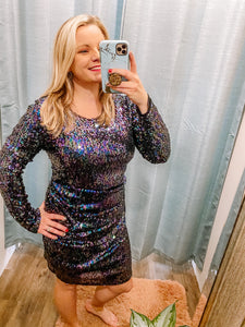 Black Sequin Runched Dress
