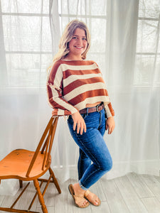 Rust & Cream Cropped Striped Sweater