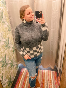 Grey Checkered Turtle neck Sweater