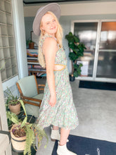 Load image into Gallery viewer, Floral Green &amp; Mustard Midi Cut Out Dress

