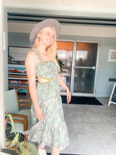 Load image into Gallery viewer, Floral Green &amp; Mustard Midi Cut Out Dress
