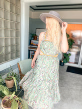 Load image into Gallery viewer, Floral Green &amp; Mustard Midi Cut Out Dress
