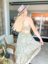 Load image into Gallery viewer, Floral Green &amp; Mustard Midi Cut Out Dress
