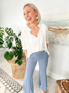 Dusty Blue Stretchy Flare Pants