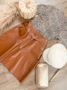 Leather Skirt with Waist Belt